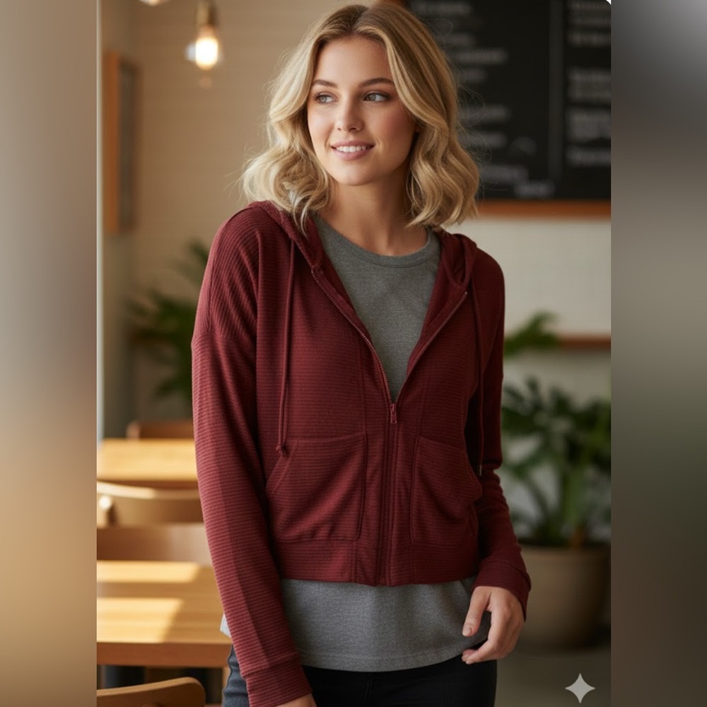 NWT BCBGeneration Deep Merlot‎ Zip-Up Hoodie size